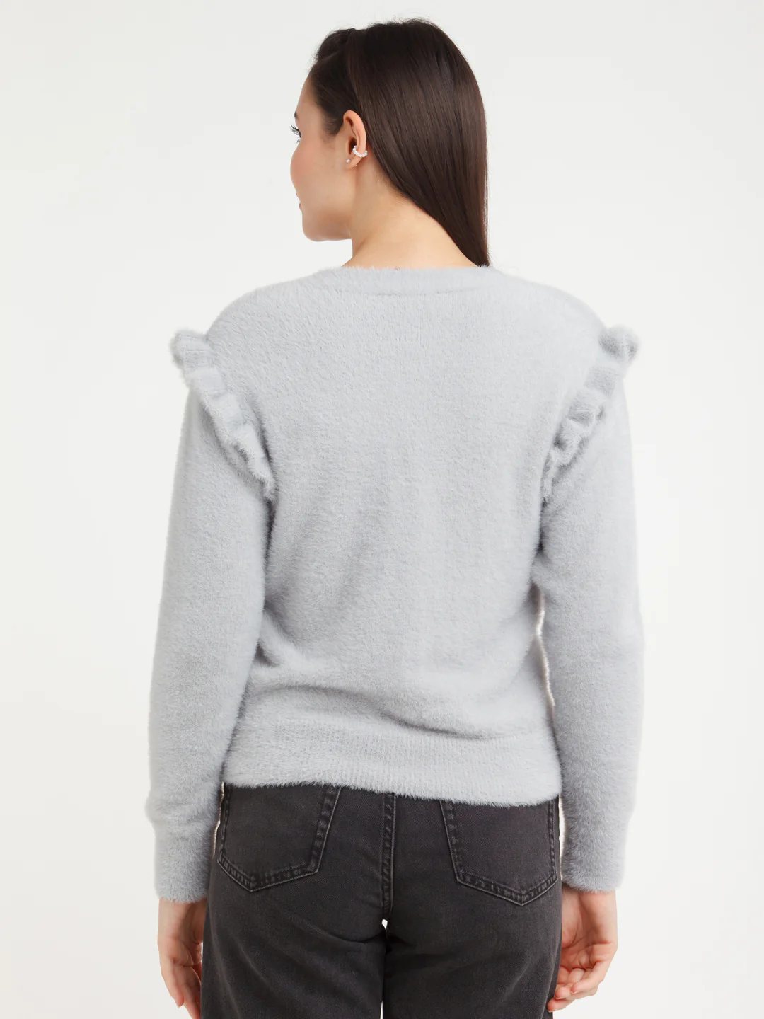Grey Solid Sweater - Image 4