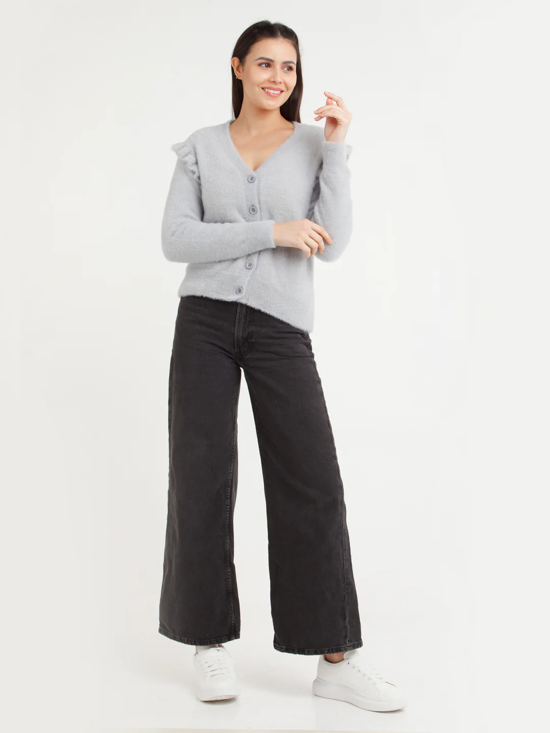 Grey Solid Sweater - Image 5