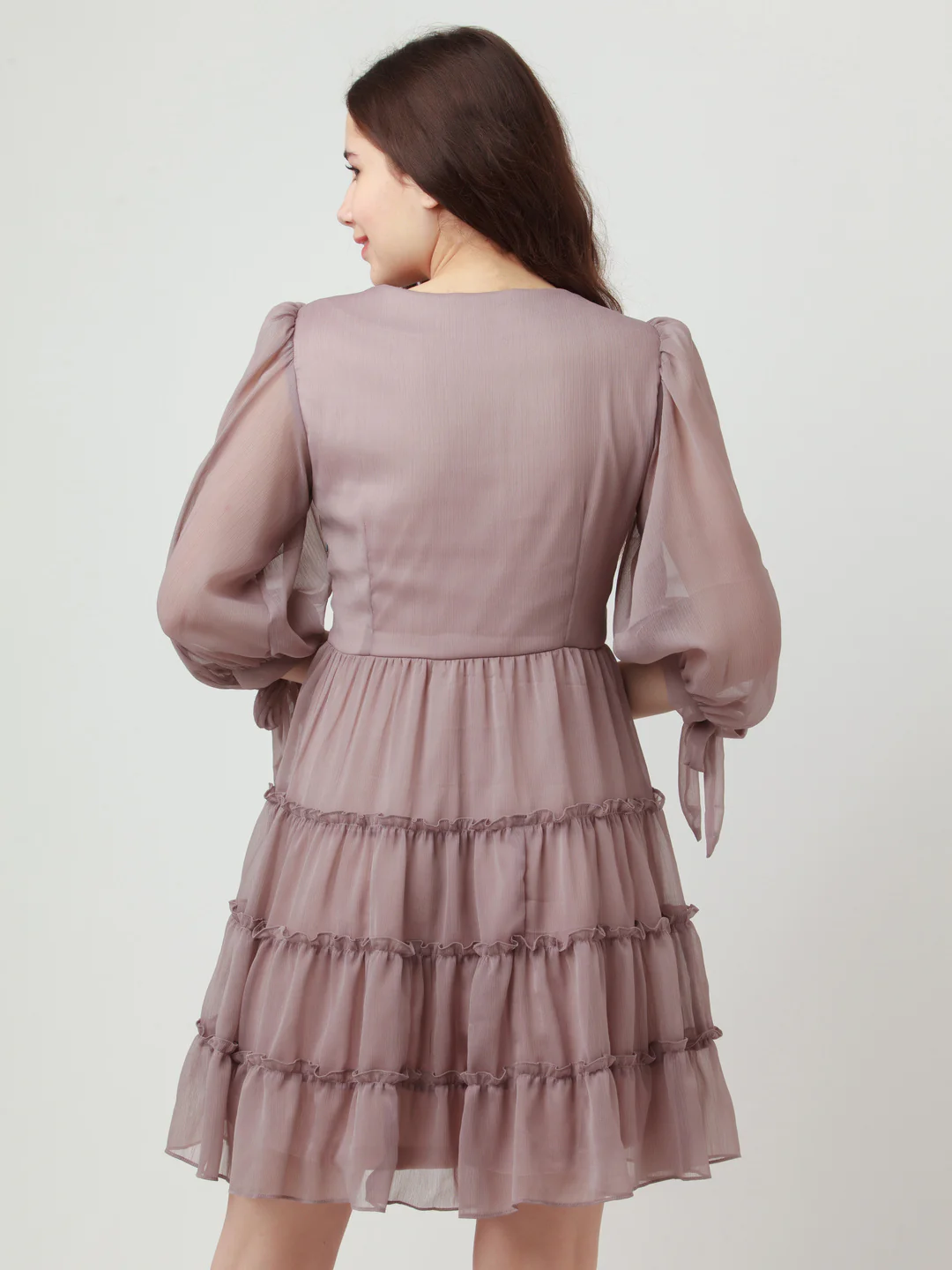 Grey Solid Tiered Short Dress - Image 4