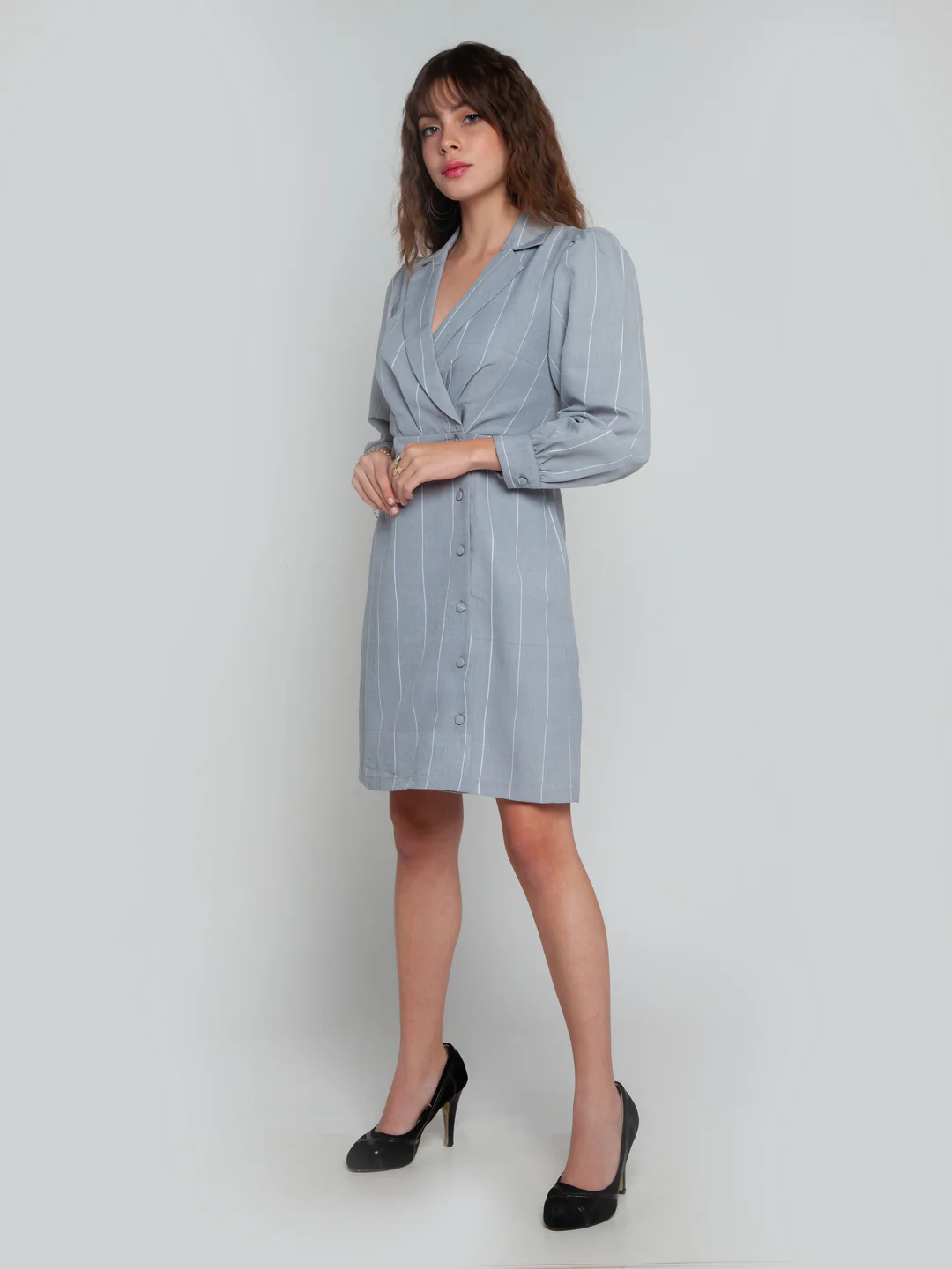 Grey Striped Short Dress - Image 3