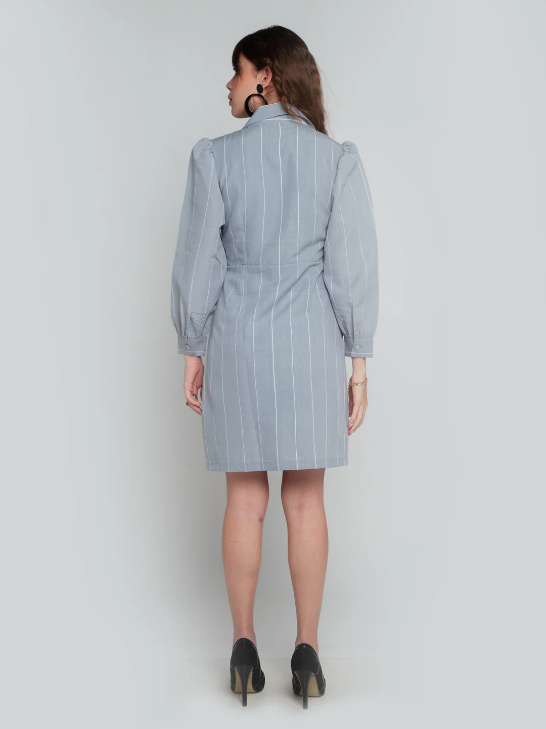 Grey Striped Short Dress - Image 4