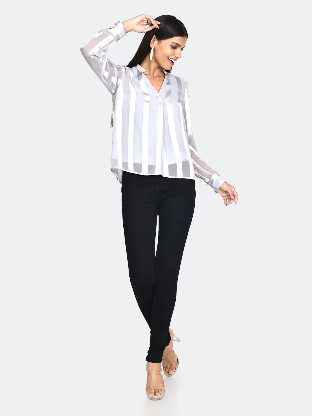 Grey Striped Straight Top - Image 5