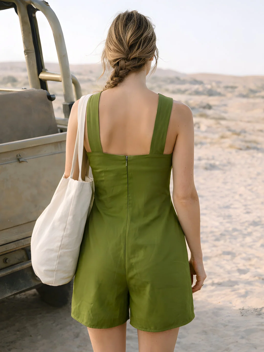 don't be basic Olive Solid Sleeveless Playsuit - Image 4