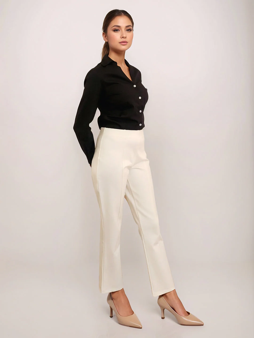 Zink London Women's White Solid Trouser - Image 5