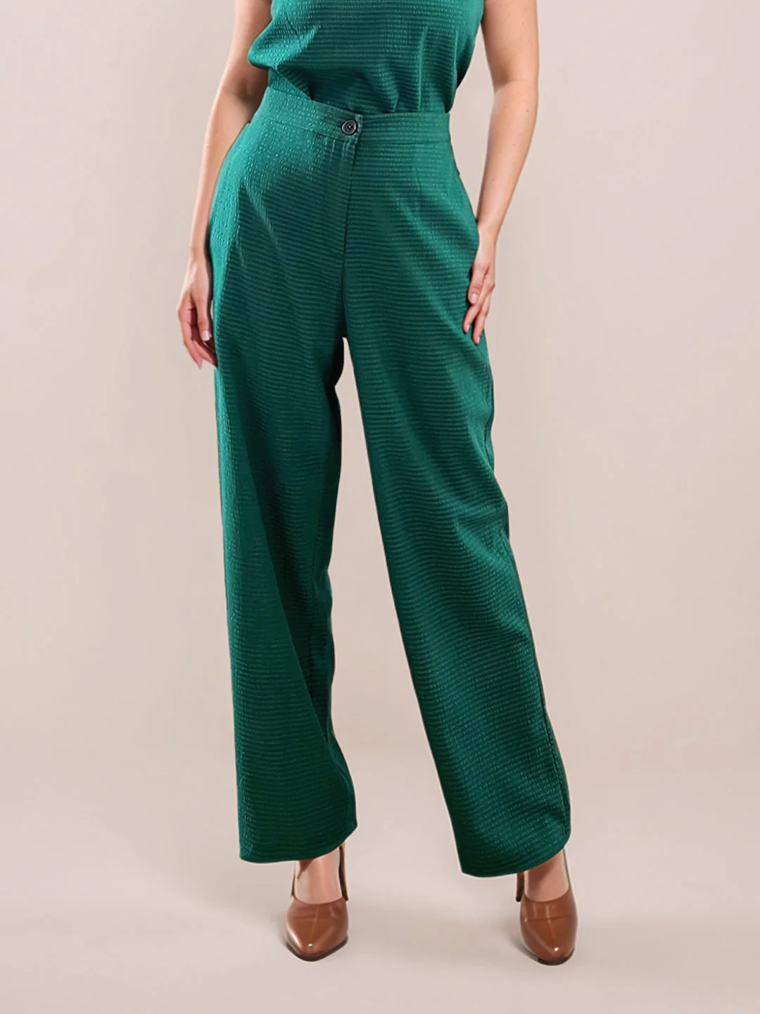 Green Textured Full Length Trouser - Image 2