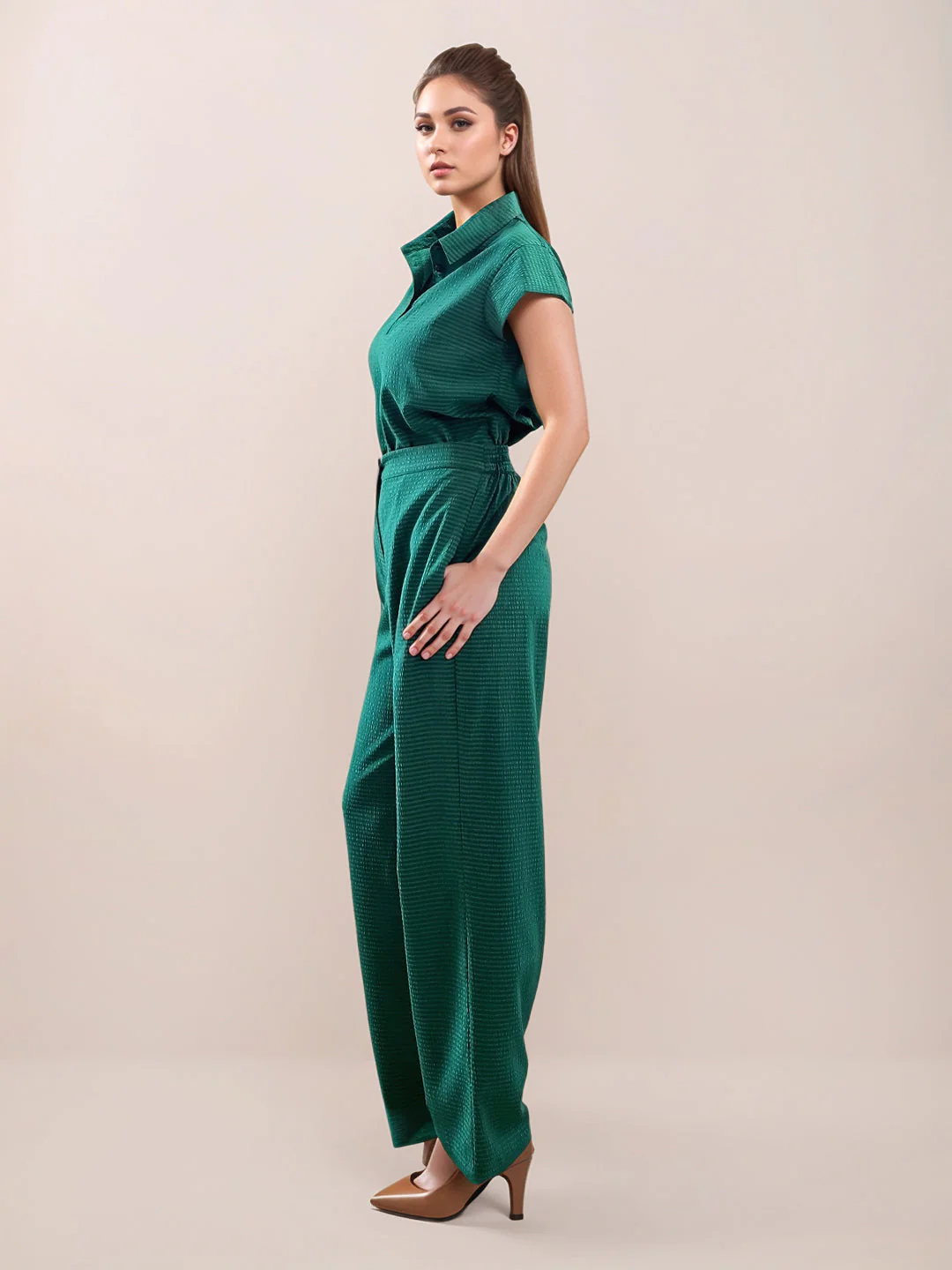 Green Textured Full Length Trouser - Image 5