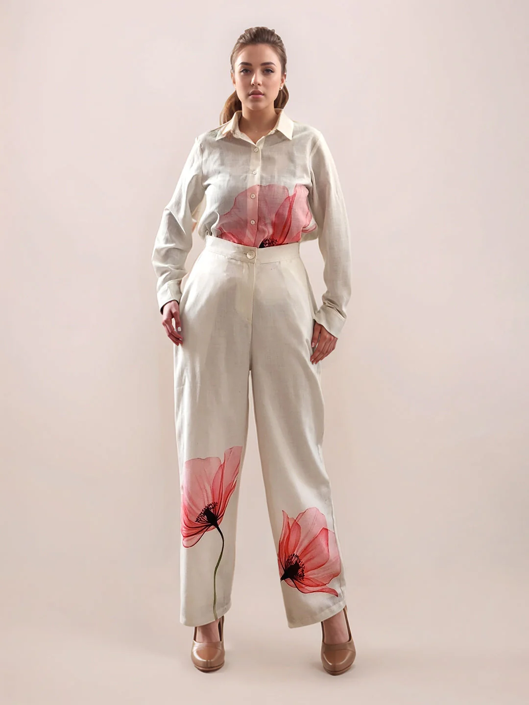 Multi-Colored Tropical Print Full Length Trouser