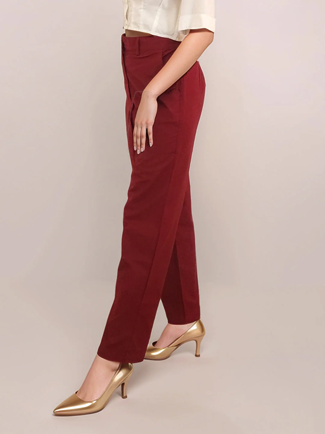 Zink London Women's Maroon Solid Trouser - Image 3