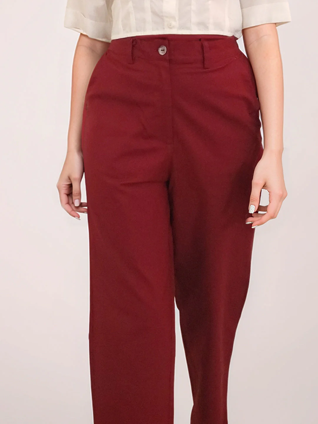 Zink London Women's Maroon Solid Trouser - Image 6