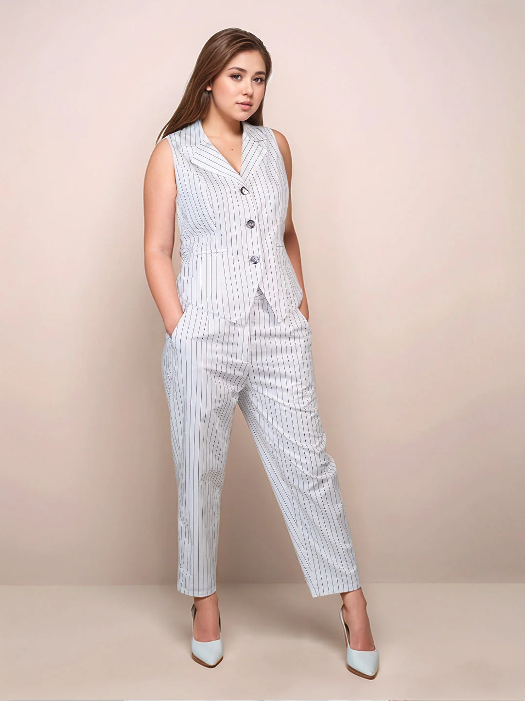 White Stripes High Waist Trouser