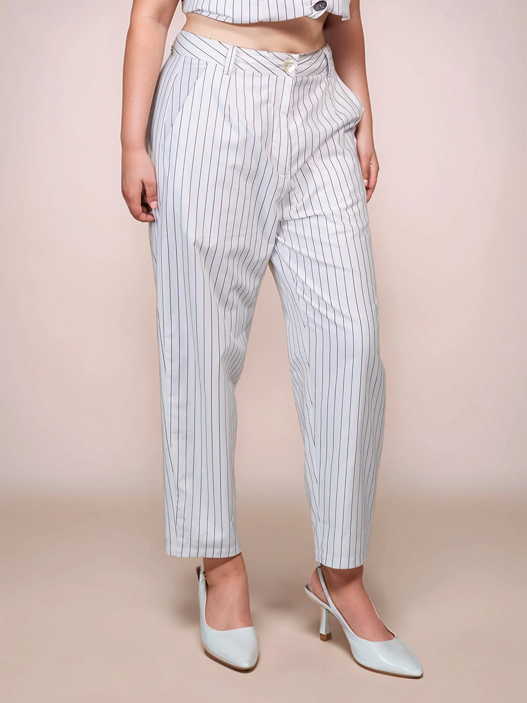 White Stripes High Waist Trouser - Image 3