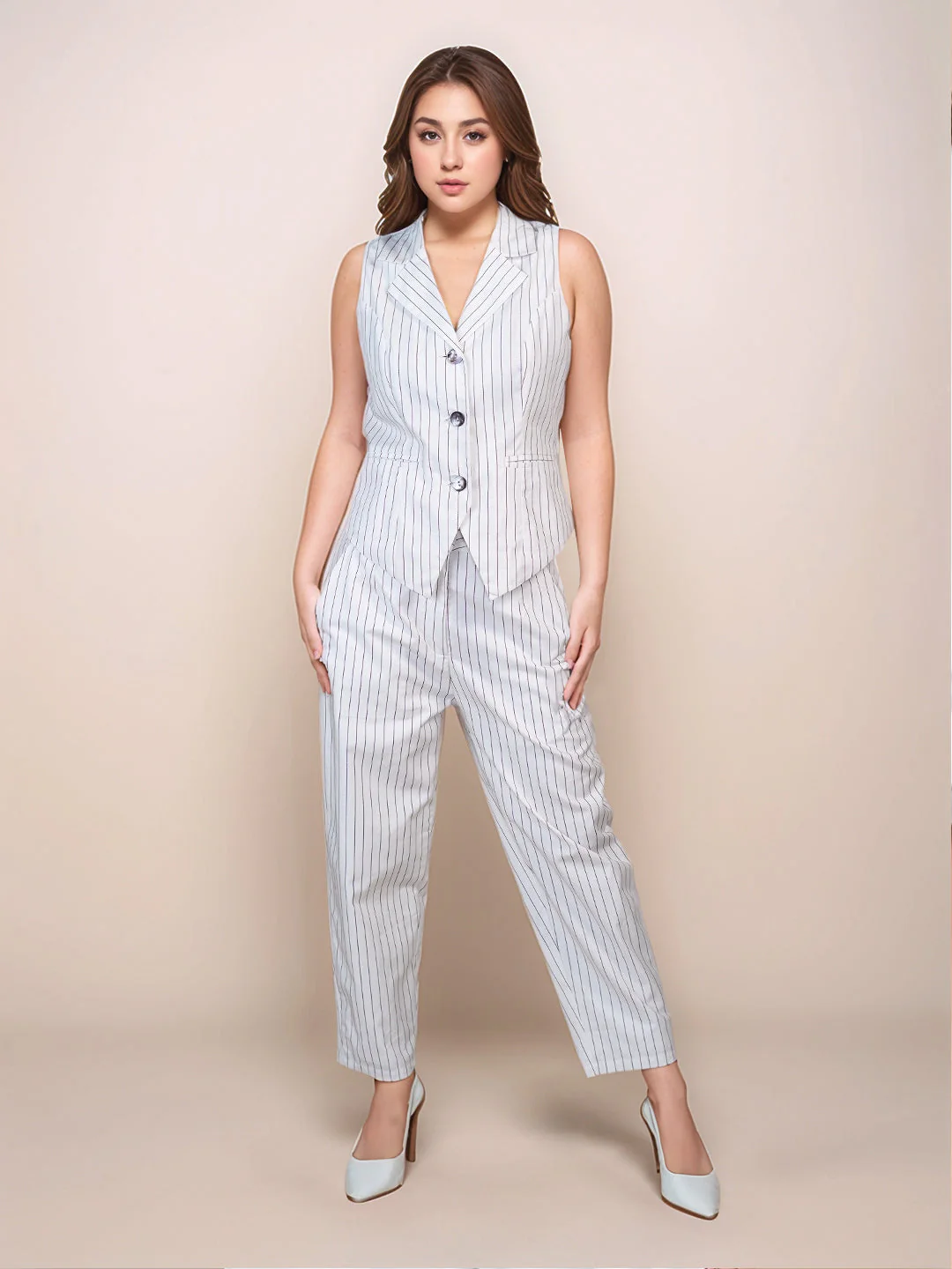White Stripes High Waist Trouser - Image 5