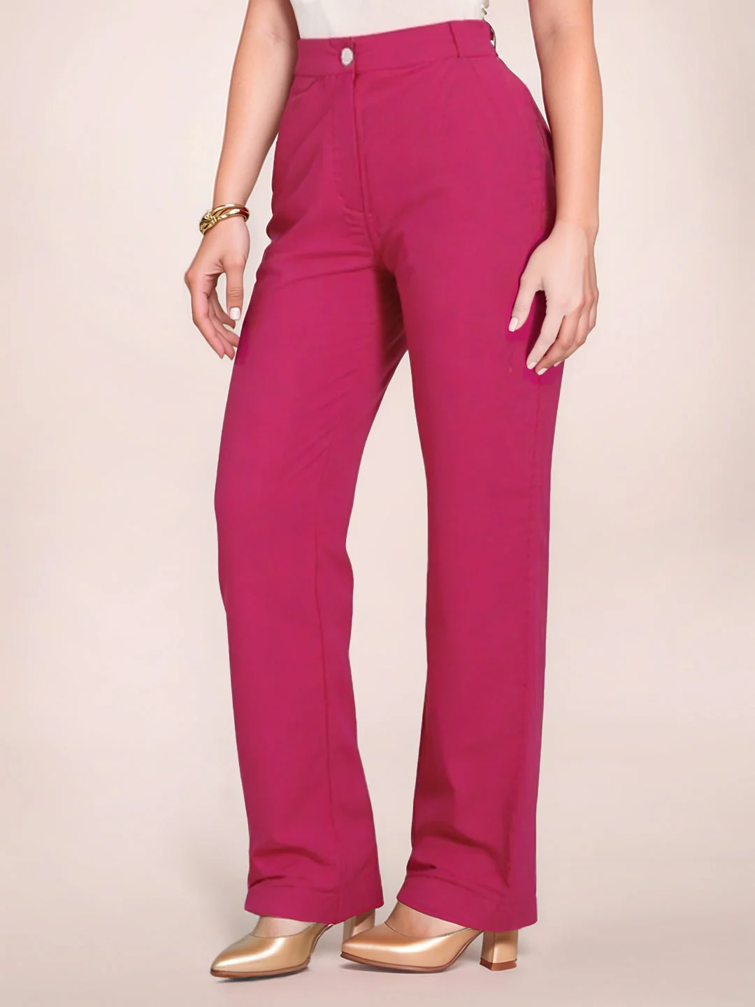 Zink London Women's Pink Plain Trouser - Image 3