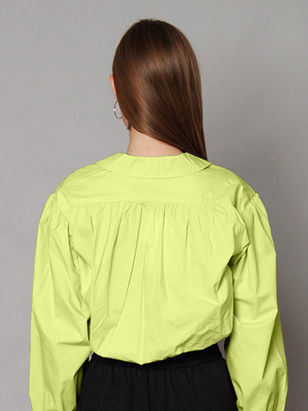 Lime Green Solid Relaxed Fit Crop Shirt - Image 5