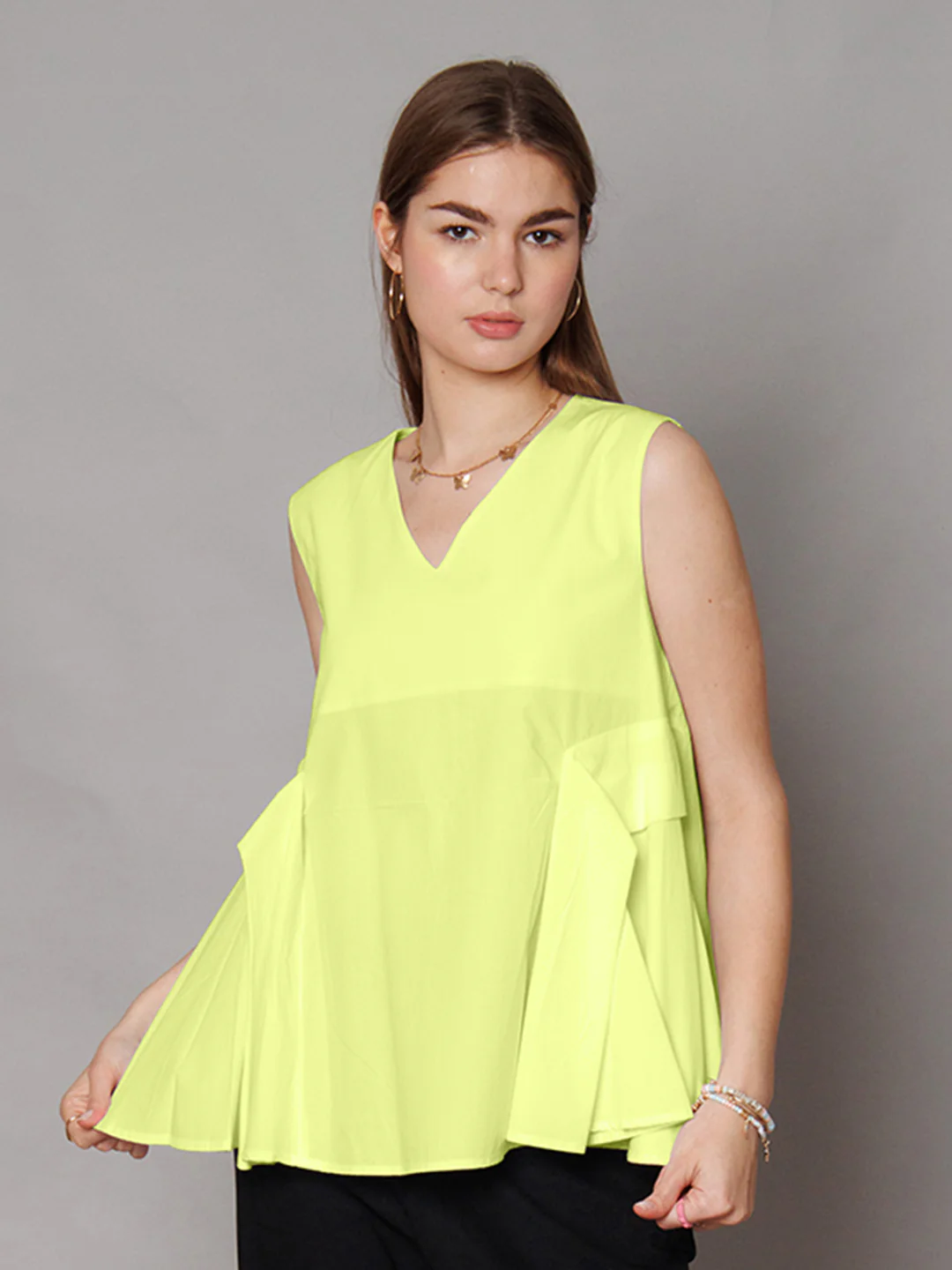 Lime Yellow Solid Relaxed Fit Top - Image 5