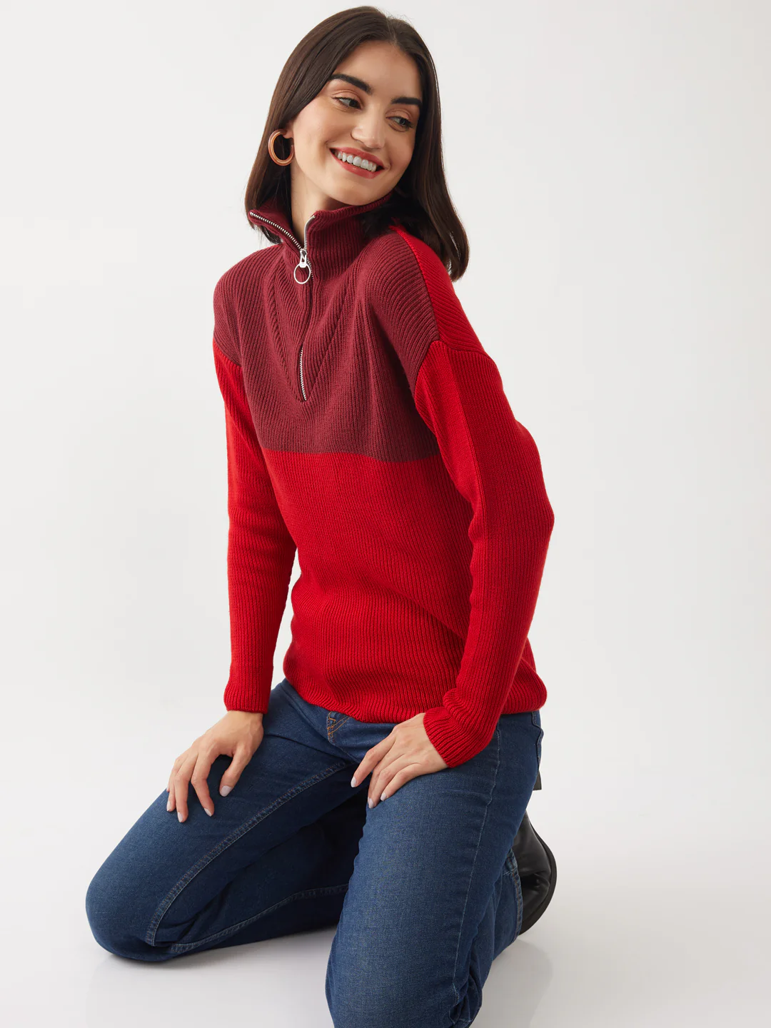 Maroon Colourblocked Sweater