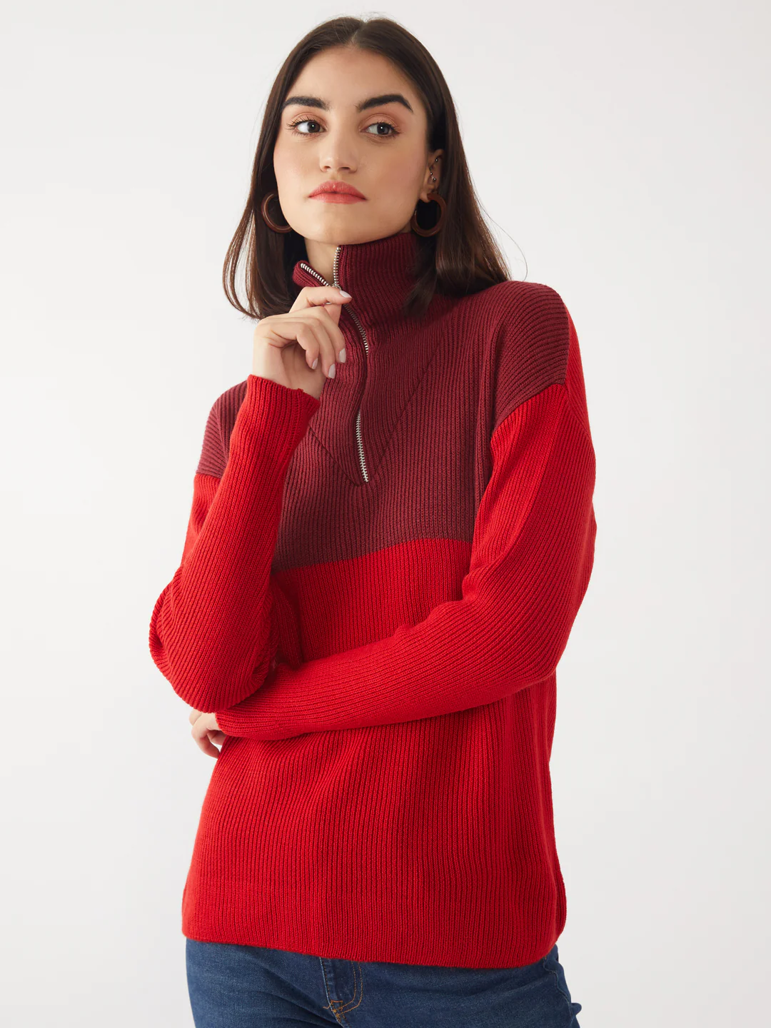 Maroon Colourblocked Sweater - Image 2
