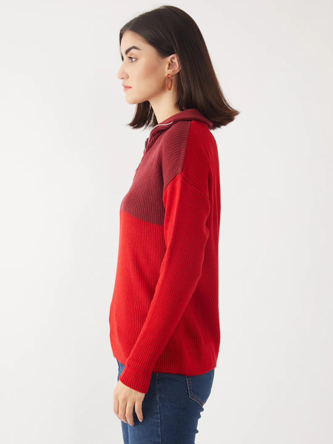 Maroon Colourblocked Sweater - Image 3