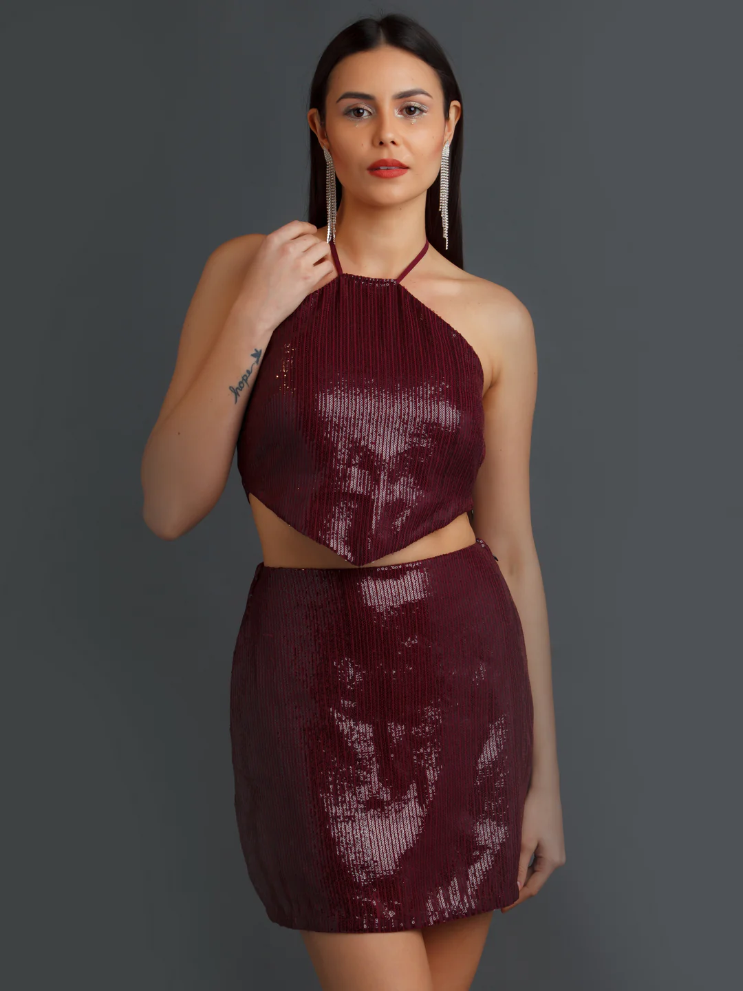 Maroon Embellished Fitted Co-ord Set - Image 2