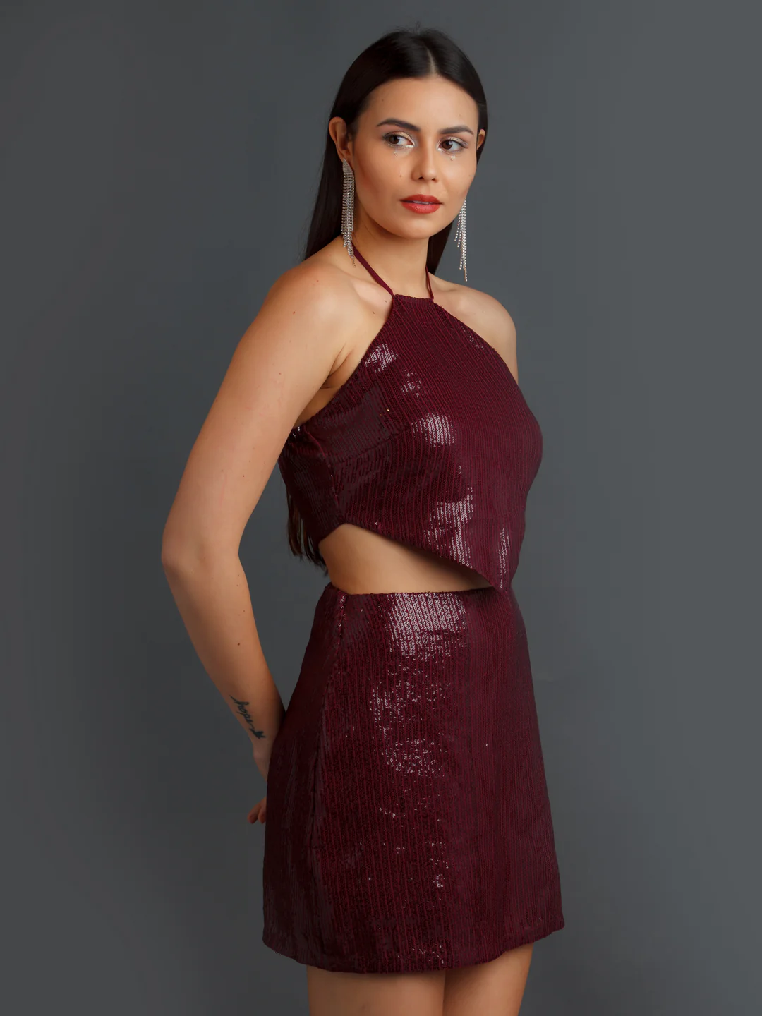 Maroon Embellished Fitted Co-ord Set - Image 3