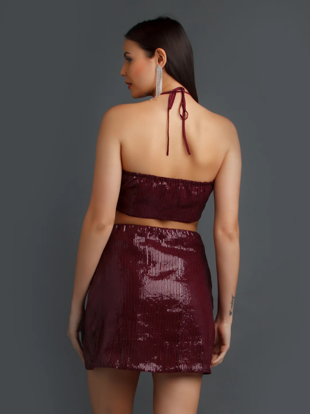 Maroon Embellished Fitted Co-ord Set - Image 4