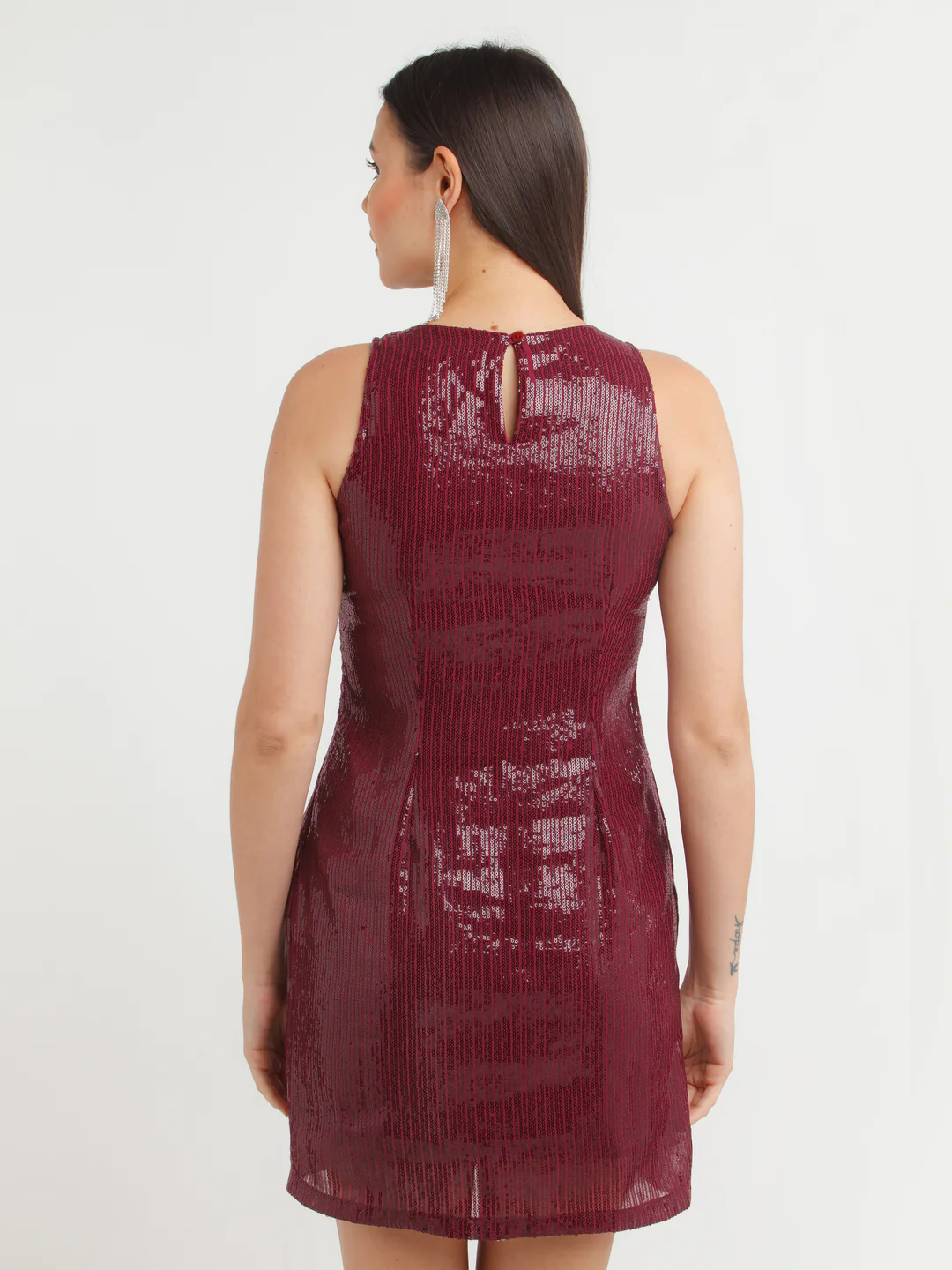 Maroon Embellished Fitted Short Dress - Image 5