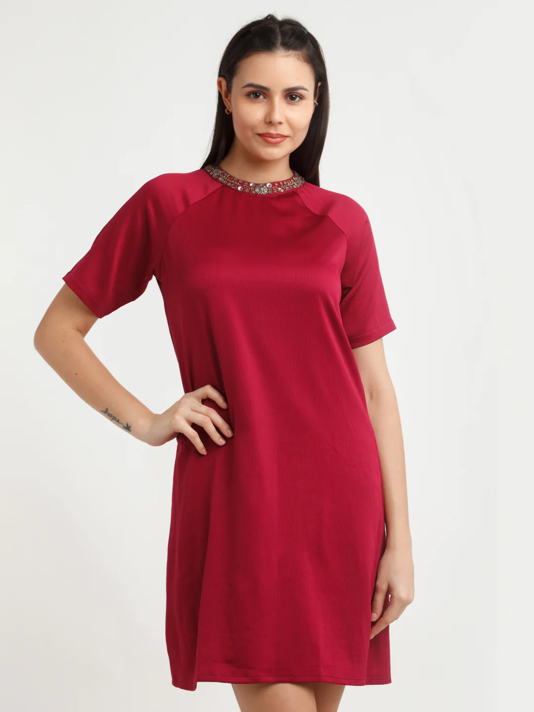 Maroon Embellished Mini Dress - Image 2