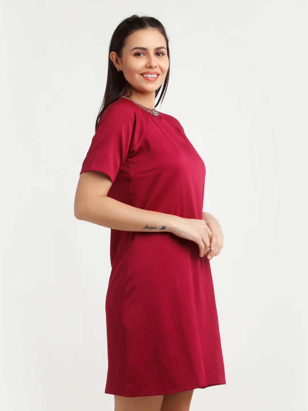 Maroon Embellished Mini Dress - Image 3
