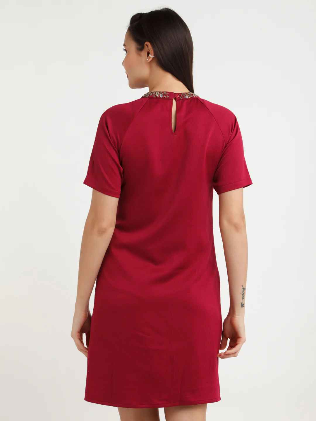 Maroon Embellished Mini Dress - Image 4