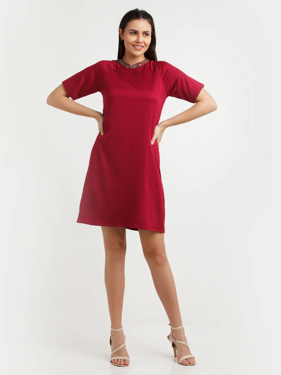 Maroon Embellished Mini Dress - Image 5