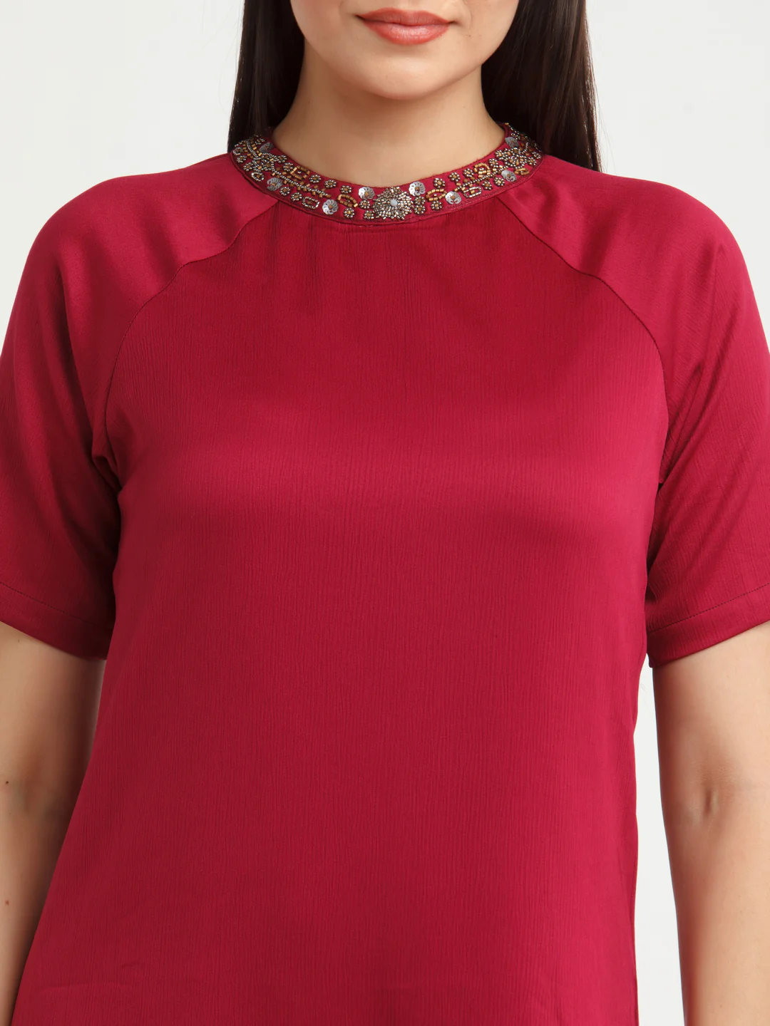 Maroon Embellished Mini Dress - Image 6