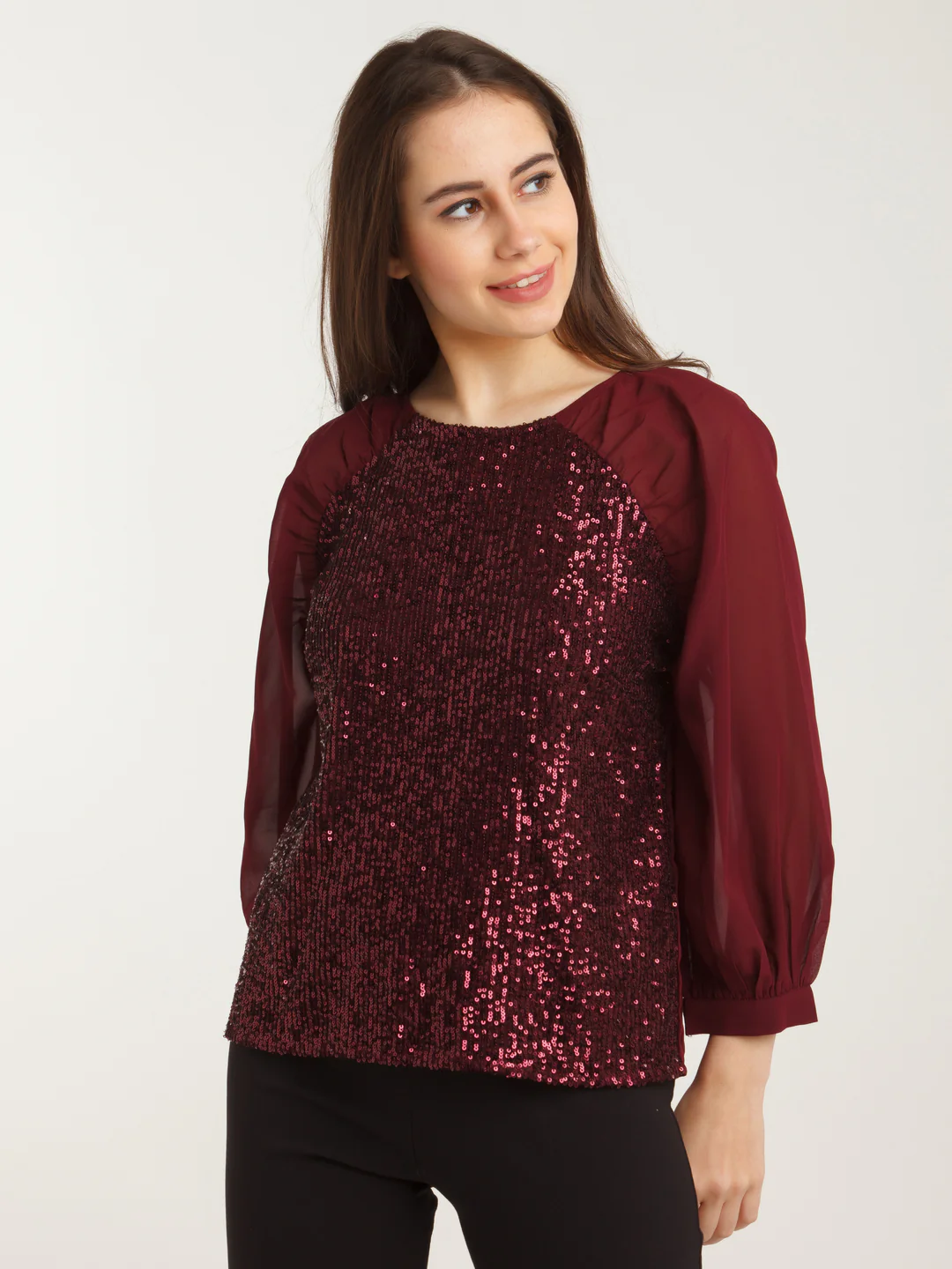 Maroon Embellished Straight Top - Image 2