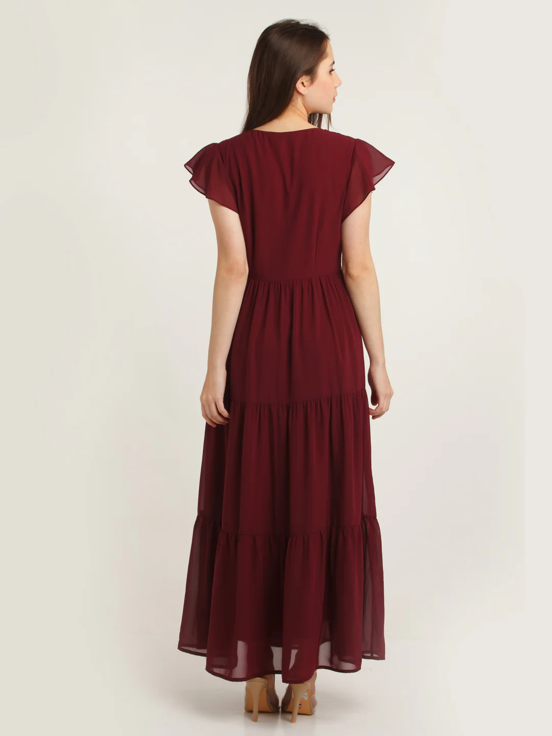 Maroon Embellished Tiered Maxi Dress - Image 4