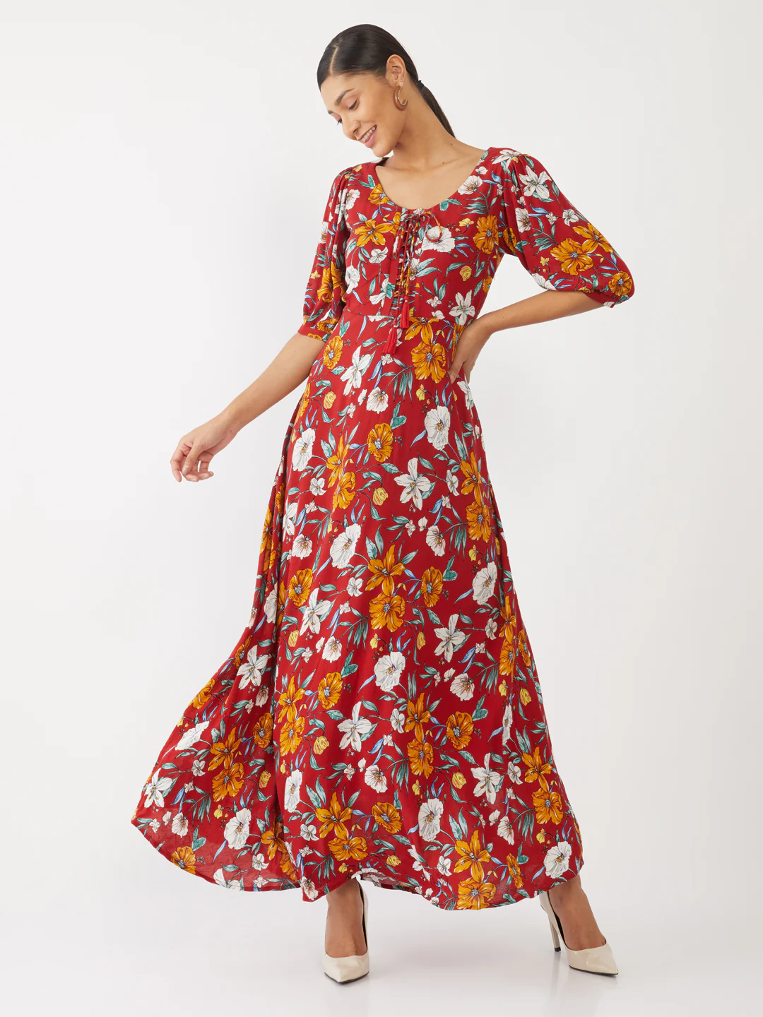 Maroon Floral Print Maxi - Image 2