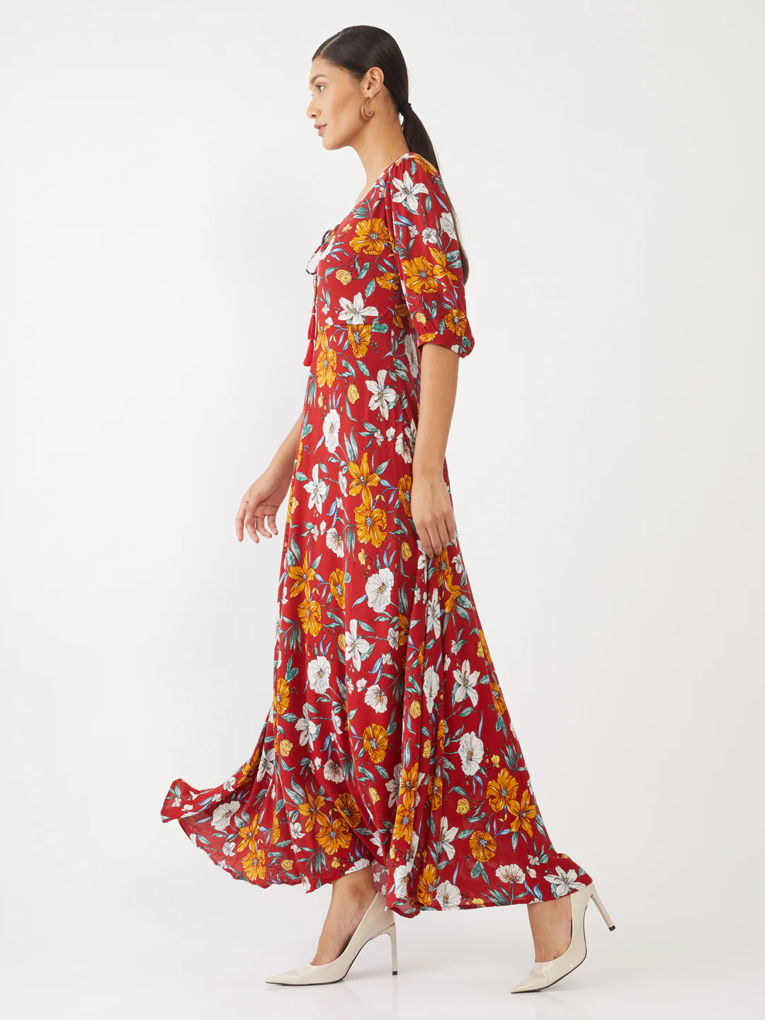 Maroon Floral Print Maxi - Image 3