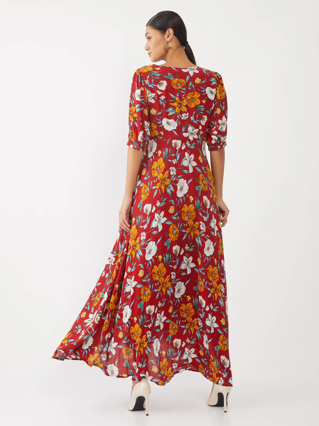 Maroon Floral Print Maxi - Image 4