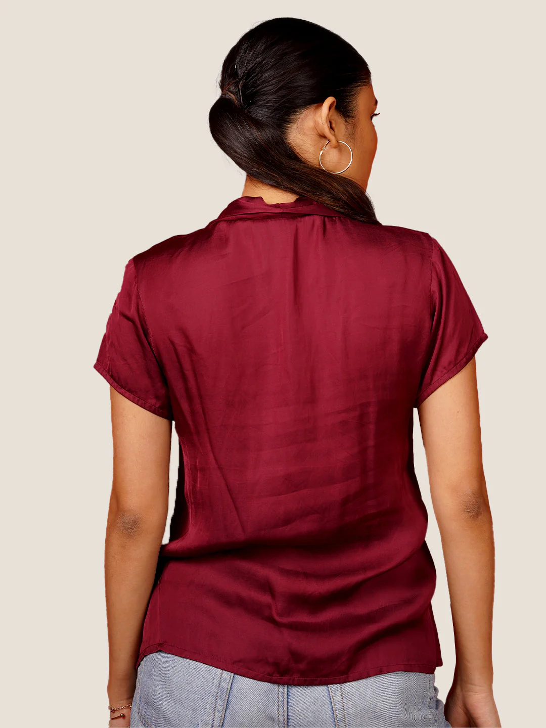 Women's Maroon Plain Basic Top - Image 4