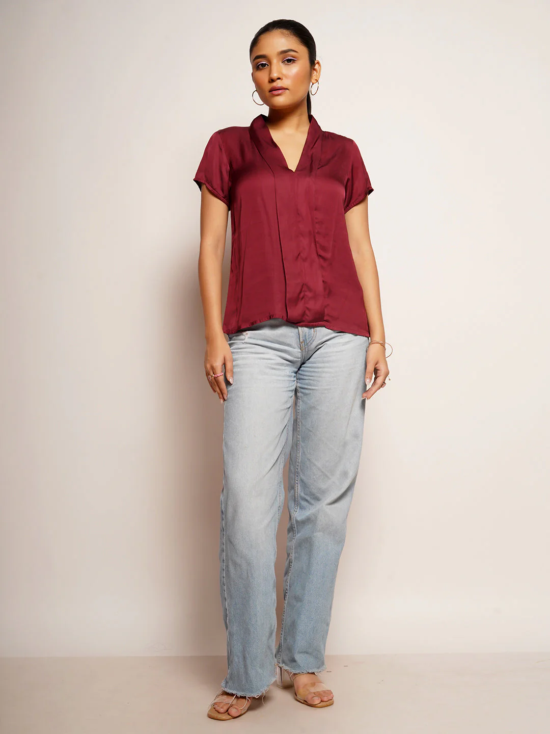 Women's Maroon Plain Basic Top - Image 5