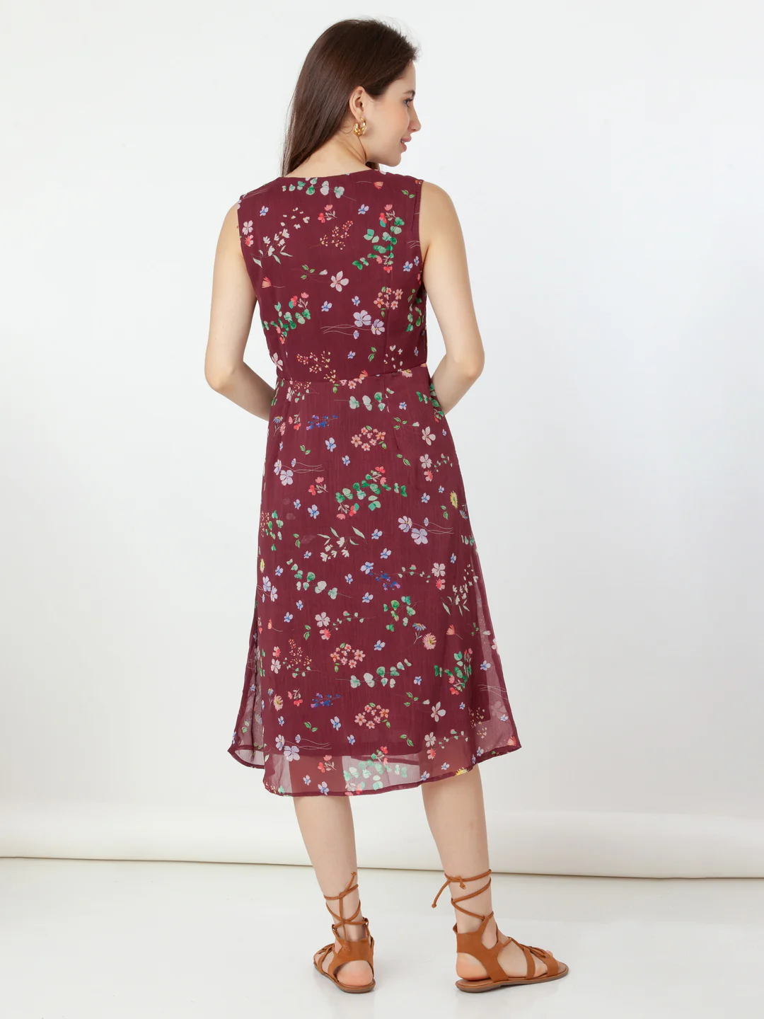 Maroon Printed A-Line Midi Dress - Image 4