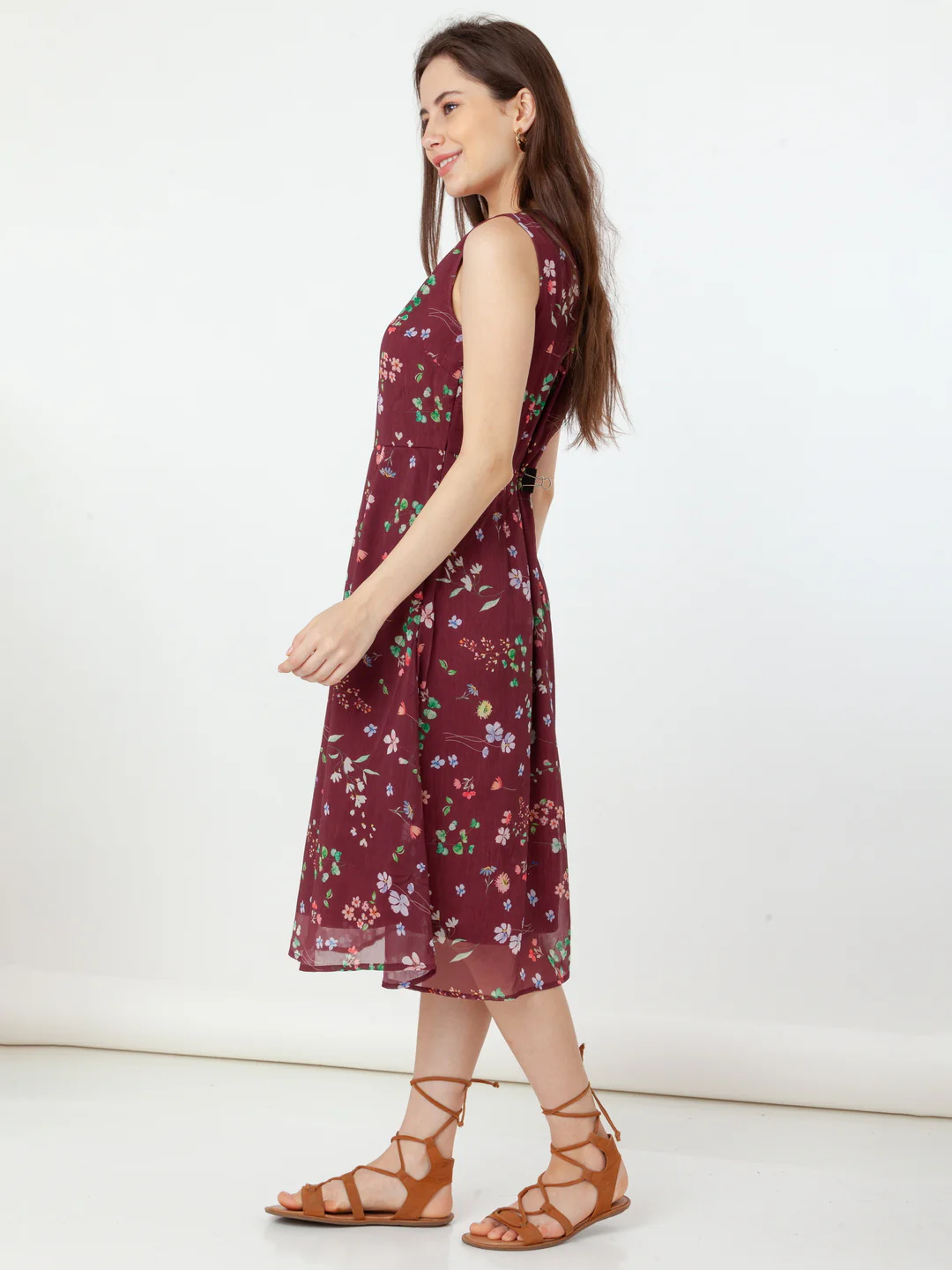 Maroon Printed A-Line Midi Dress - Image 5