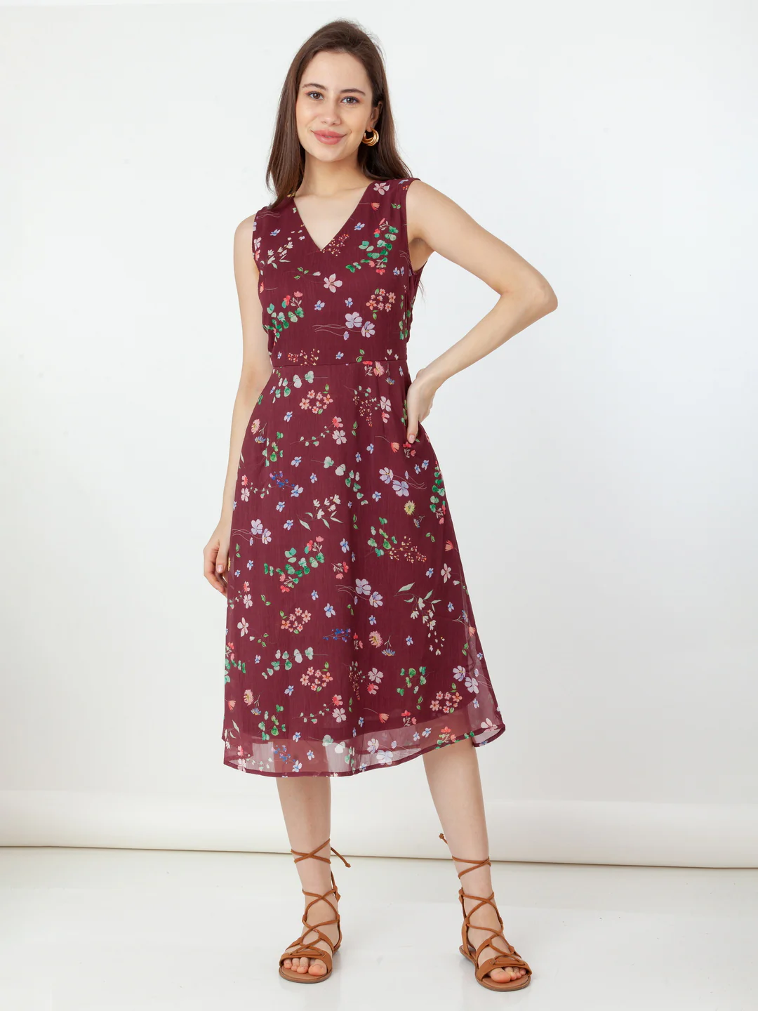 Maroon Printed A-Line Midi Dress - Image 6