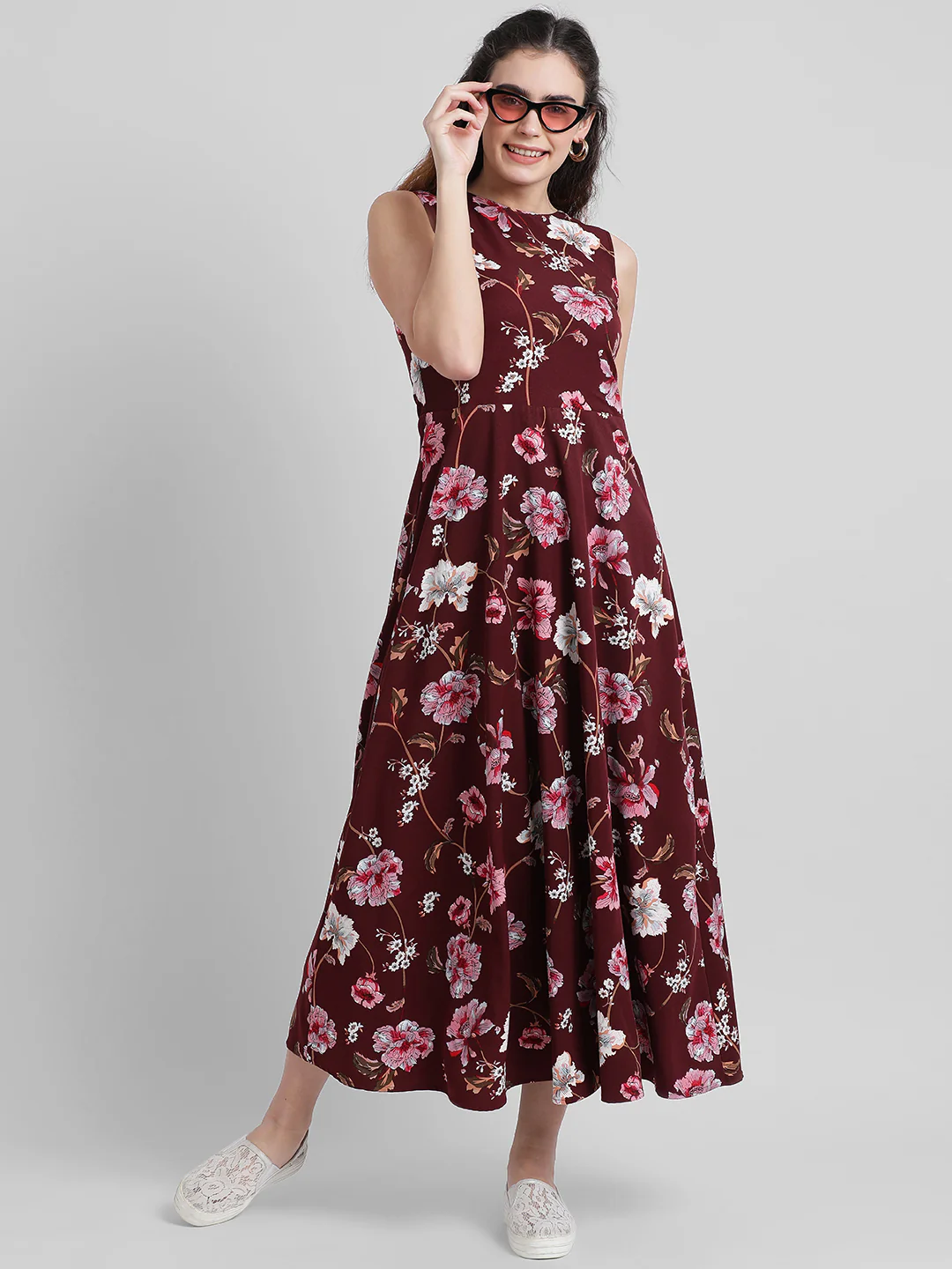 Maroon Printed Maxi Dress - Image 5