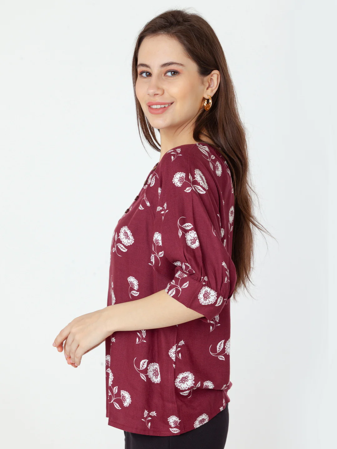Maroon Printed Regular Top - Image 3