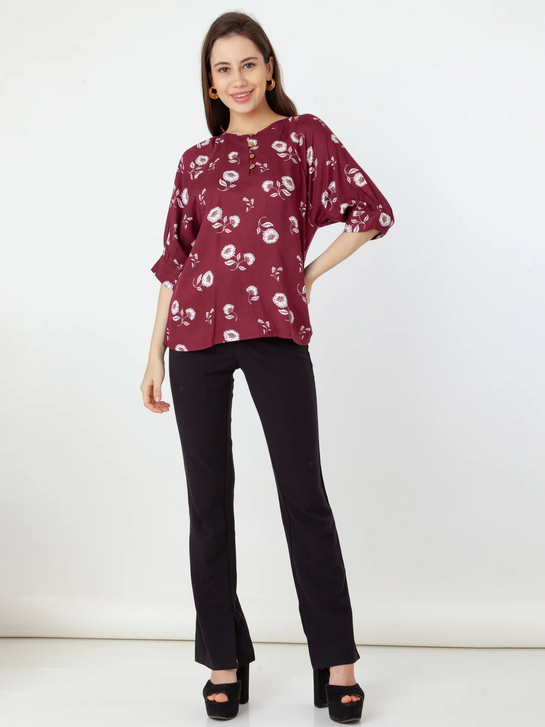 Maroon Printed Regular Top - Image 5