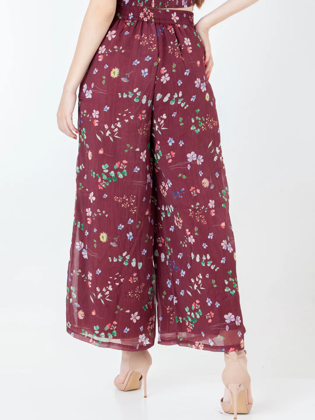 Maroon Printed Regular Trouser - Image 4