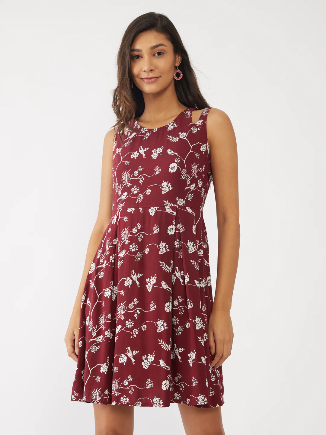 Maroon Printed Strappy Short Dress - Image 2