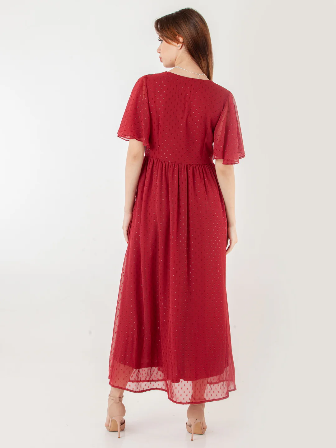 Maroon Self Design Regular Maxi Dress - Image 4