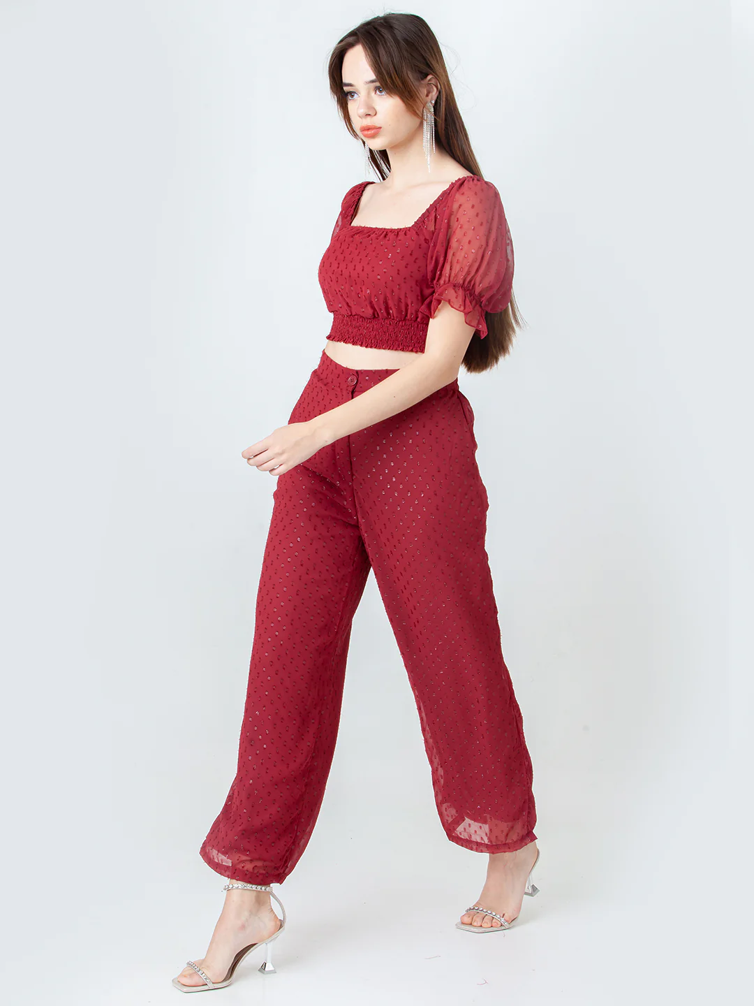 Maroon Self Design Regular Top