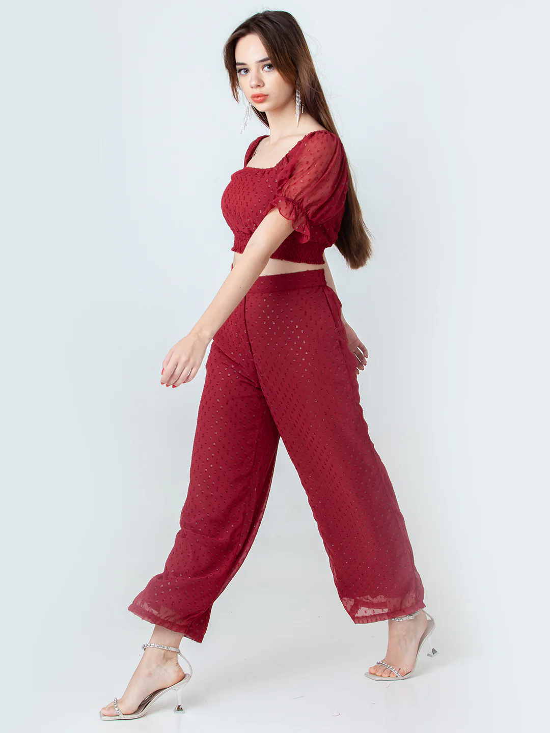 Maroon Self Design Regular Trouser