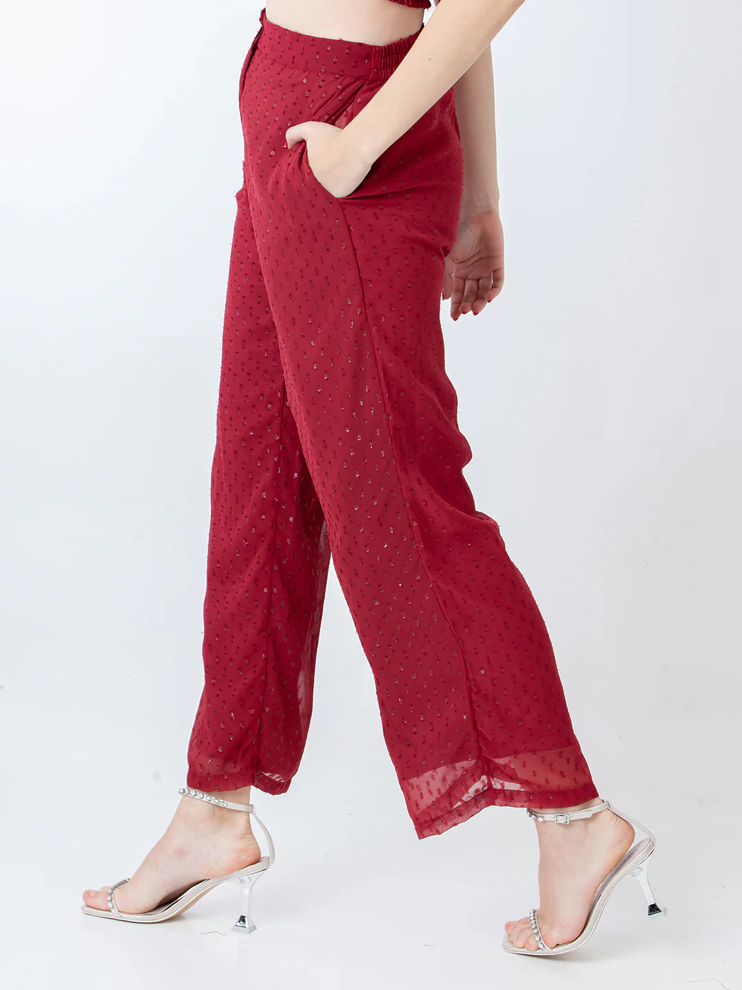 Maroon Self Design Regular Trouser - Image 3